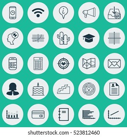 Set Of 25 Universal Editable Icons. Can Be Used For Web, Mobile And App Design. Includes Elements Such As Bars Chart, Focus Group, Wireless And More.
