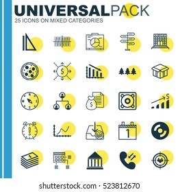 Set Of 25 Universal Editable Icons. Can Be Used For Web, Mobile And App Design. Includes Elements Such As Fail Graph, Dollar Salary, Successful Investment And More.