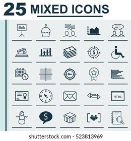 Set Of 25 Universal Editable Icons. Can Be Used For Web, Mobile And App Design. Includes Elements Such As Keyword Marketing, Sequence Graphics, Birthday Cake And More.