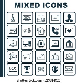 Set Of 25 Universal Editable Icons. Can Be Used For Web, Mobile And App Design. Includes Elements Such As Education Center, Cacti, Certificate And More.