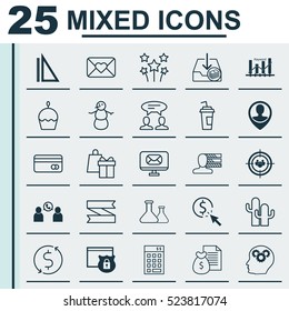 Set Of 25 Universal Editable Icons. Can Be Used For Web, Mobile And App Design. Includes Elements Such As Celebration Letter, Investment, Email And More.