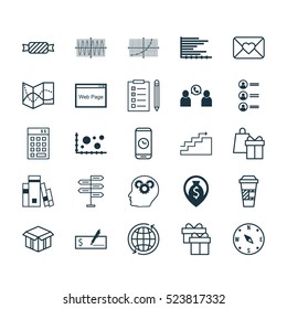 Set Of 25 Universal Editable Icons. Can Be Used For Web, Mobile And App Design. Includes Elements Such As Phone Conference, Road Map, Library And More.