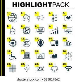 Set Of 25 Universal Editable Icons. Can Be Used For Web, Mobile And App Design. Includes Elements Such As Forbidden Mobile, Airport Construction, Pizza Meal And More.