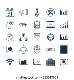 Set Of 25 Universal Editable Icons. Can Be Used For Web, Mobile And App Design. Includes Elements Such As Digital Media, Raise Diagram, Announcement And More.