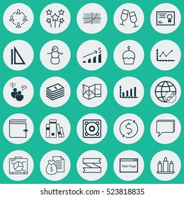 Set Of 25 Universal Editable Icons. Can Be Used For Web, Mobile And App Design. Includes Elements Such As Collaboration, Winter, Board And More.