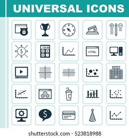Set Of 25 Universal Editable Icons. Can Be Used For Web, Mobile And App Design. Includes Elements Such As Graphical Grid, Hotel Construction, Money And More.