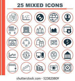 Set Of 25 Universal Editable Icons. Can Be Used For Web, Mobile And App Design. Includes Elements Such As Education Center, Money Recycle, Schedule And More.