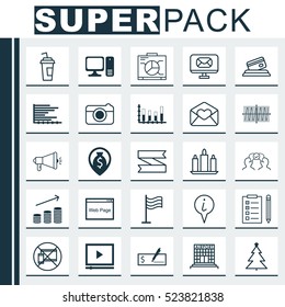 Set Of 25 Universal Editable Icons. Can Be Used For Web, Mobile And App Design. Includes Elements Such As Pin, Video Player, Street And More.