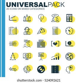 Set Of 25 Universal Editable Icons. Can Be Used For Web, Mobile And App Design. Includes Elements Such As Blank Cd, Pizza Meal, Investment And More.