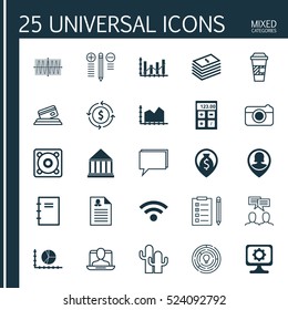 Set Of 25 Universal Editable Icons. Can Be Used For Web, Mobile And App Design. Includes Elements Such As Money Navigation, Cosinus Diagram, Wireless And More.