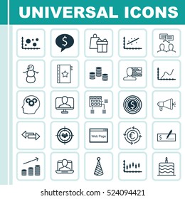 Set Of 25 Universal Editable Icons. Can Be Used For Web, Mobile And App Design. Includes Elements Such As Analytics, Money, Comparison And More.