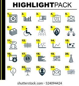 Set Of 25 Universal Editable Icons. Can Be Used For Web, Mobile And App Design. Includes Elements Such As Info Pointer, Security, Sinus Graph And More.