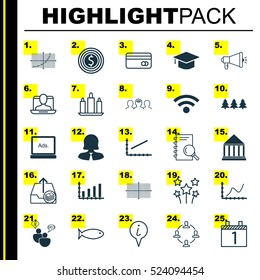 Set Of 25 Universal Editable Icons. Can Be Used For Web, Mobile And App Design. Includes Elements Such As Digital Media, Business Woman, Graduation And More.