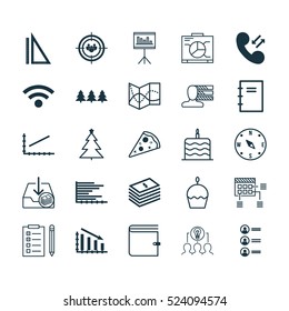 Set Of 25 Universal Editable Icons. Can Be Used For Web, Mobile And App Design. Includes Elements Such As Sliced Pizza, Board, Celebration Cake And More.
