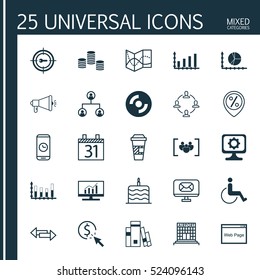 Set Of 25 Universal Editable Icons. Can Be Used For Web, Mobile And App Design. Includes Elements Such As Blank Cd, Dynamics, Tree Structure And More.