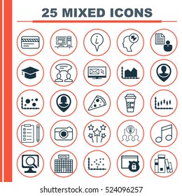 Set Of 25 Universal Editable Icons. Can Be Used For Web, Mobile And App Design. Includes Elements Such As Laptop, Info Pointer, Newsletter And More.