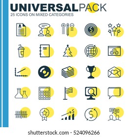 Set Of 25 Universal Editable Icons. Can Be Used For Web, Mobile And App Design. Includes Elements Such As Pin, Laptop, Present Badge And More.