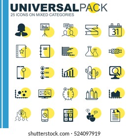 Set Of 25 Universal Editable Icons. Can Be Used For Web, Mobile And App Design. Includes Elements Such As Financial, SEO Brainstorm, Chemical And More.