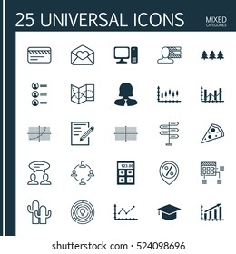 Set Of 25 Universal Editable Icons. Can Be Used For Web, Mobile And App Design. Includes Elements Such As Line Grid, Bank Card, Innovation And More.