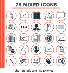 Set Of 25 Universal Editable Icons. Can Be Used For Web, Mobile And App Design. Includes Elements Such As Hotel Construction, Appointment, Square Diagram And More.