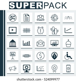 Set Of 25 Universal Editable Icons. Can Be Used For Web, Mobile And App Design. Includes Elements Such As Greeting Email, Birthday Cake, Dynamics And More.
