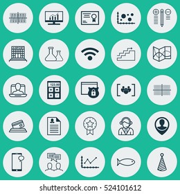 Set Of 25 Universal Editable Icons. Can Be Used For Web, Mobile And App Design. Includes Elements Such As Airport Construction, Present Badge, Changes Graph And More.