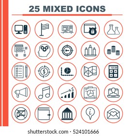 Set Of 25 Universal Editable Icons. Can Be Used For Web, Mobile And App Design. Includes Elements Such As Money Recycle, Greeting Email, Info Pointer And More.
