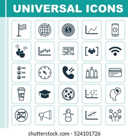 Set Of 25 Universal Editable Icons. Can Be Used For Web, Mobile And App Design. Includes Elements Such As Analytics, Bank Card, Takeaway Coffee And More.