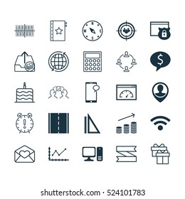 Set Of 25 Universal Editable Icons. Can Be Used For Web, Mobile And App Design. Includes Elements Such As Employee Location, Wireless, Coins Growth And More.