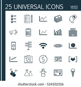 Set Of 25 Universal Editable Icons. Can Be Used For Web, Mobile And App Design. Includes Elements Such As Circle Graph, Job Applicants, Changes Graph And More.