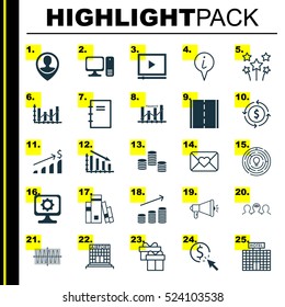 Set Of 25 Universal Editable Icons. Can Be Used For Web, Mobile And App Design. Includes Elements Such As Money, Successful Investment, PC And More.