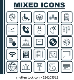 Set Of 25 Universal Editable Icons. Can Be Used For Web, Mobile And App Design. Includes Elements Such As Report, Presentation, Open Cardboard And More.