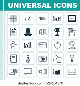 Set Of 25 Universal Editable Icons. Can Be Used For Web, Mobile And App Design. Includes Elements Such As Graphical Grid, Website, Spiral Notebook And More.