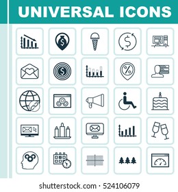 Set Of 25 Universal Editable Icons. Can Be Used For Web, Mobile And App Design. Includes Elements Such As Champagne Glasses, Appointment, Discount Location And More.