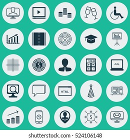 Set Of 25 Universal Editable Icons. Can Be Used For Web, Mobile And App Design. Includes Elements Such As Digital Media, Birthday Hat, Money And More.