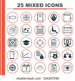 Set Of 25 Universal Editable Icons. Can Be Used For Web, Mobile And App Design. Includes Elements Such As Coding, Line Graph, Curriculum Vitae And More.