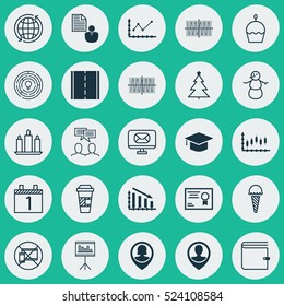 Set Of 25 Universal Editable Icons. Can Be Used For Web, Mobile And App Design. Includes Elements Such As Sinus Graph, Cosinus Diagram, Changes Graph And More.