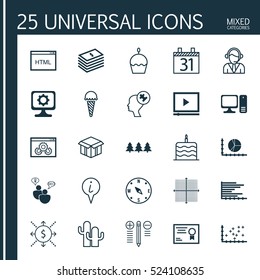 Set Of 25 Universal Editable Icons. Can Be Used For Web, Mobile And App Design. Includes Elements Such As Money, Info Pointer, Human Mind And More.