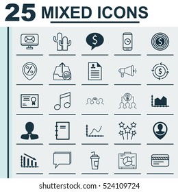 Set Of 25 Universal Editable Icons. Can Be Used For Web, Mobile And App Design. Includes Elements Such As Business Goal, Fail Graph, Board And More.
