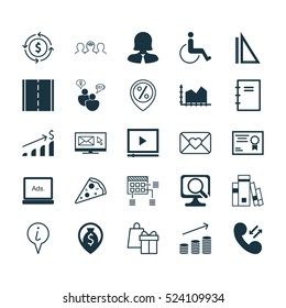 Set Of 25 Universal Editable Icons. Can Be Used For Web, Mobile And App Design. Includes Elements Such As Digital Media, Sequence Graphics, Money Navigation And More.