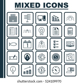 Set Of 25 Universal Editable Icons. Can Be Used For Web, Mobile And App Design. Includes Elements Such As Board, Money Recycle, Fail Graph And More.