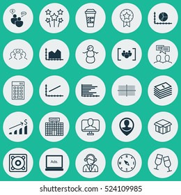 Set Of 25 Universal Editable Icons. Can Be Used For Web, Mobile And App Design. Includes Elements Such As Winter, Champagne Glasses, SEO Brainstorm And More.