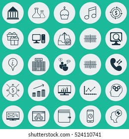 Set Of 25 Universal Editable Icons. Can Be Used For Web, Mobile And App Design. Includes Elements Such As Brain Process, Human Mind, Birthday Cake And More.