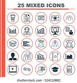 Set Of 25 Universal Editable Icons. Can Be Used For Web, Mobile And App Design. Includes Elements Such As Profit Graph, Dialogue, Takeaway Coffee And More.