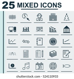 Set Of 25 Universal Editable Icons. Can Be Used For Web, Mobile And App Design. Includes Elements Such As Fail Graph, Education Center, Business Goal And More.