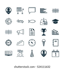 Set Of 25 Universal Editable Icons. Can Be Used For Web, Mobile And App Design. Includes Elements Such As Bars Chart, Schedule, Frozen Food And More.