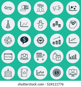 Set Of 25 Universal Editable Icons. Can Be Used For Web, Mobile And App Design. Includes Elements Such As Currency Recycle, Money, Celebration Cake And More.