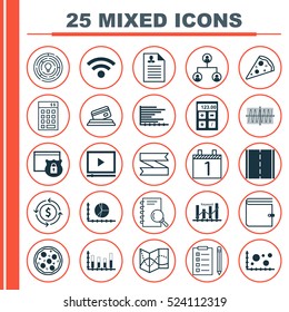 Set Of 25 Universal Editable Icons. Can Be Used For Web, Mobile And App Design. Includes Elements Such As Investment, Reminder, Cosinus Diagram And More.