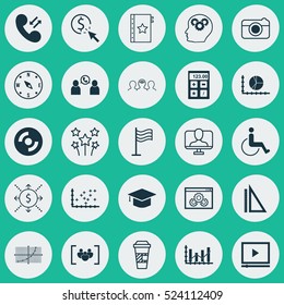 Set Of 25 Universal Editable Icons. Can Be Used For Web, Mobile And App Design. Includes Elements Such As Circle Graph, Phone Conference, Warranty And More.