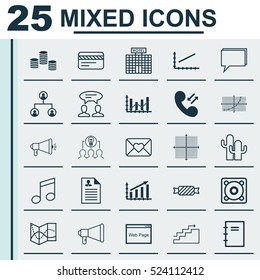 Set Of 25 Universal Editable Icons. Can Be Used For Web, Mobile And App Design. Includes Elements Such As Tree Structure, Profit Graph, Celebration Letter And More.